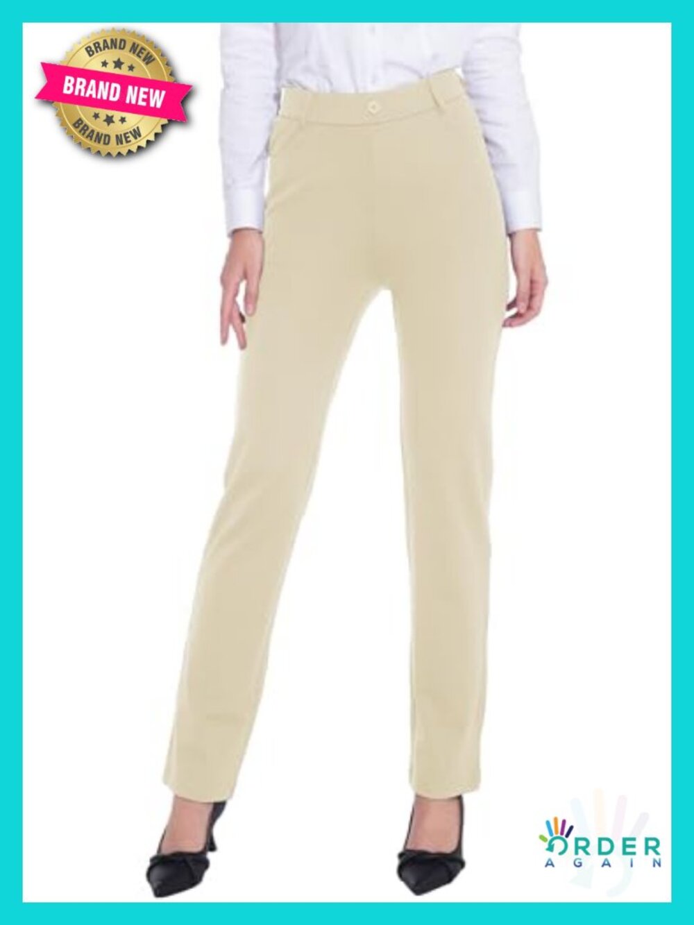 Stretchy Pull-on Dress Pants Straight Leg Slacks 4 Pockets Plus Size Work